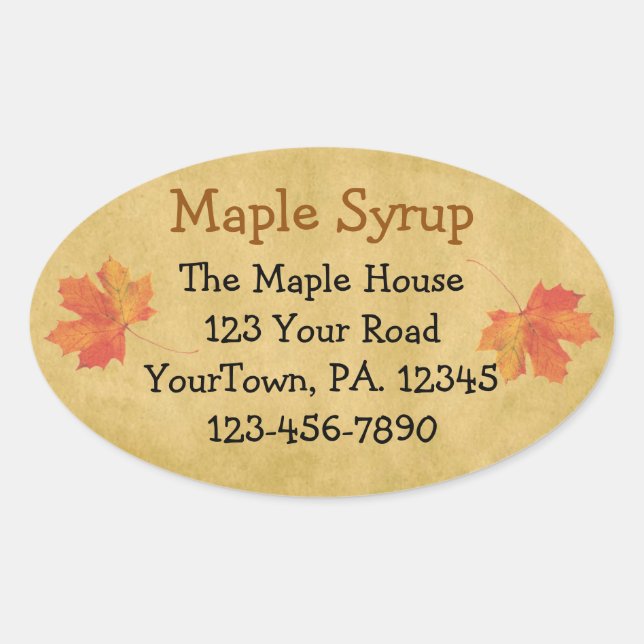 Personalizado Maple Syrup Maple deja Pegatina Oval (Anverso)