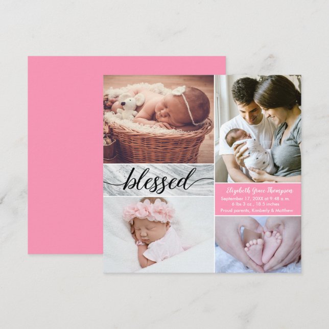 Personalizado Marble Pink Blessage Photo collage B (Anverso / Reverso)