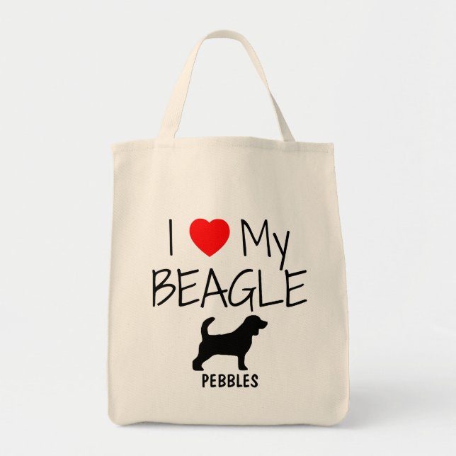 Personalizado Me Encanta Mi Bolsa Beagle Tote (Frente)