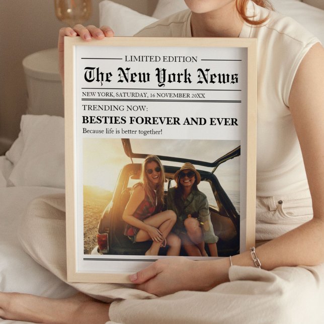 Personalizado Mejor Amigo Bestie Prensa Impresión (Besties Forever Newspaper Art Print)