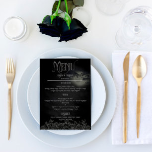 Personalizado Menú Boda gótico floral negro y gris