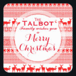 Personalizado MERRY CHRISTMAS Pegatina DE LA TEMPO<br><div class="desc">Personalizable Feliz pegatina de Navidad. Su nombre y mensaje sobre el hermoso patrón de estilo de Laponia en color rojo y blanco. Navidades personalizados Coincidiendo con la servilleta de papel,  placas de papel y más... </div>
