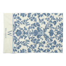 Personalizado Monogram Blue Toile Kitchen Toalla