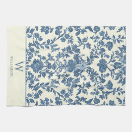 Personalizado Monogram Blue Toile Kitchen Toalla