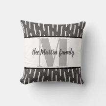 personalizado monograma almohada gris y blanco