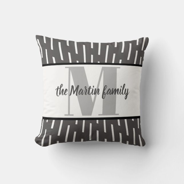 personalizado monograma almohada gris y blanco (Anverso)