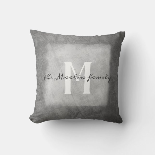 personalizado monograma almohada gris y blanco (Anverso)