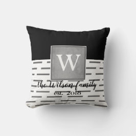personalizado monograma almohada gris y blanco