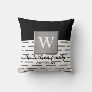 personalizado monograma almohada gris y blanco