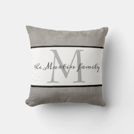 personalizado monograma almohada gris y blanco