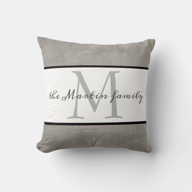 personalizado monograma almohada gris y blanco (Anverso)