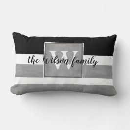 personalizado monograma almohada rayas grises y bl