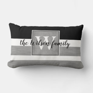 personalizado monograma almohada rayas grises y bl