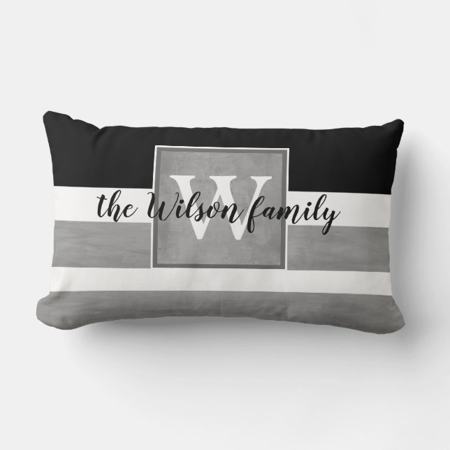 personalizado monograma almohada rayas grises y bl (Anverso)