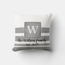 personalizado monograma almohada sepia y rayas bla