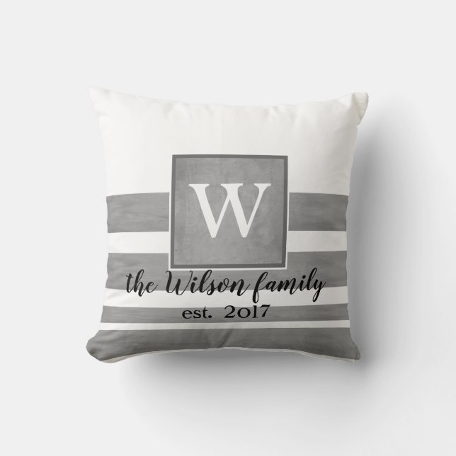 personalizado monograma almohada sepia y rayas bla (Anverso)