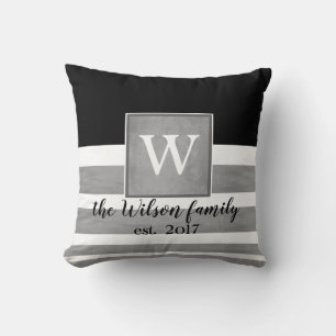 personalizado monograma almohada sepia y rayas bla