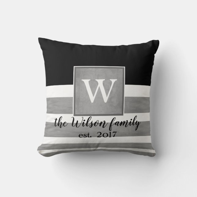 personalizado monograma almohada sepia y rayas bla (Anverso)