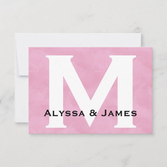 Personalizado Monograma Boda blanca rosa Tarjeta R (Anverso)