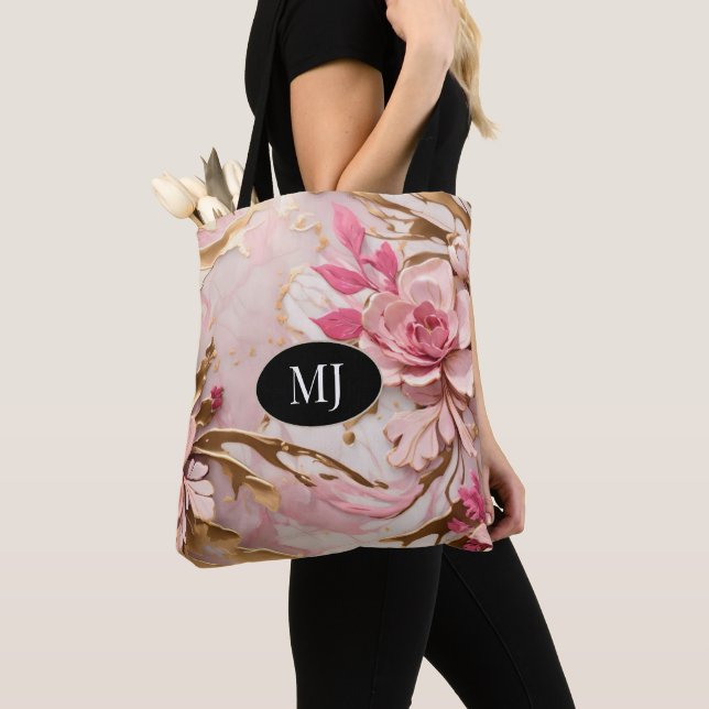 Personalizado Monograma Bolsa de Tote Floral de Or (Detalle)