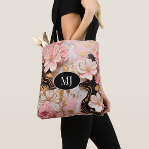 Personalizado Monograma Bolsa de Tote Floral de Or