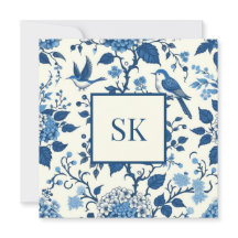 Personalizado Monograma Chinoiserie Azul y Blanco