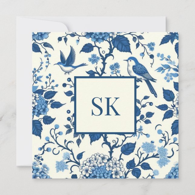 Personalizado Monograma Chinoiserie Azul y Blanco (Anverso)