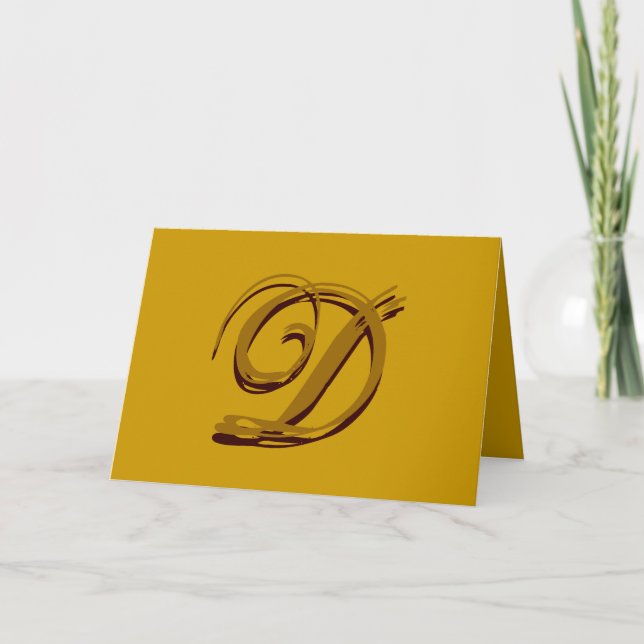 Personalizado Monograma "D" Tarjeta Marrón y Oro (Anverso)
