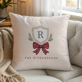 Personalizado Monograma Escudo Bow Navidades Cojín