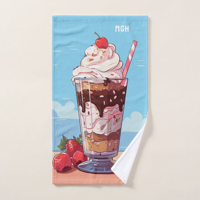 Personalizado Monograma Ice Cream Milkshake (Toalla de mano)