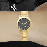 Personalizado Monograma Iniciales Reloj de pulsera<br><div class="desc">Personalizado, personalizado, unisex lujoso reloj de pulsera de pulsera de acero inoxidable de gran tamaño dial de color dorado. Simplemente escriba las iniciales. Adelante, crea un maravilloso reloj de personalizado para los hombres y mujeres especiales en tu vida - mamá, papá, novia, novio, esposa, esposo, hermana, hermano, abuela, abuelo, novia,...</div>