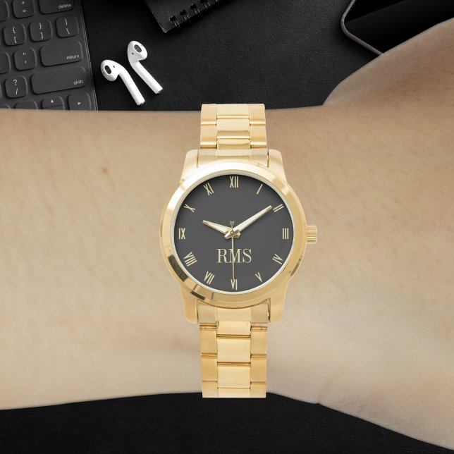 Personalizado Monograma Iniciales Reloj de pulsera (Custom Monogram Initials Luxe Gold Bracelet Watch)