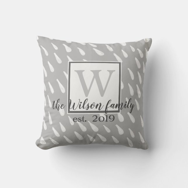 personalizado monograma moderno almohada gris y bl (Anverso)