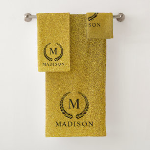 Personalizado Monograma Negro y Dorado con Brillo