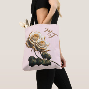 Personalizado Monograma Oro Y Bolsa De Tote De Ros