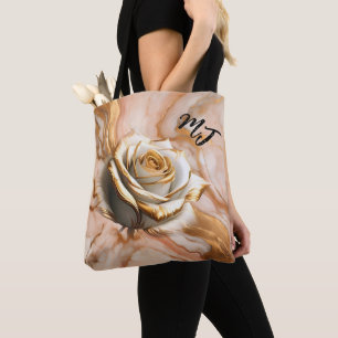 Personalizado Monograma Oro Y Bolsa De Tote De Ros