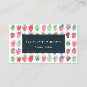 Personalizado Monograma Rojo de fresas   Tarjetas 