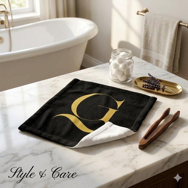 Personalizado Monograma Sólido Negro Individual (Personalized Single Custom Monogram Solid Black Wash Cloth)