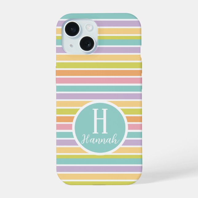 Personalizado Monogramed Striped Pastel Pattern (Reverso )