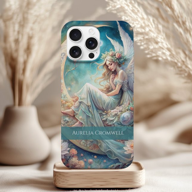 Personalizado Moon Fairy Name - Fantasy Celestial  (Custom Moon Fairy Name – Fantasy Celestial Art Case-Mate iPhone Case on a neutral boho table)