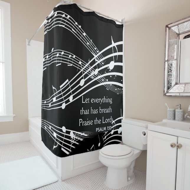 Personalizado Music Notes Black Shower Cortina (In situ)