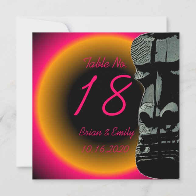 Personalizado naranja rosa tiki mesa boda tarjetas (Anverso)