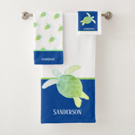 Personalizado Nautical Coastal Sea Turtle Blue Whi