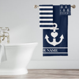 Personalizado Nautical Heart Anchor Navy Rayas Bla