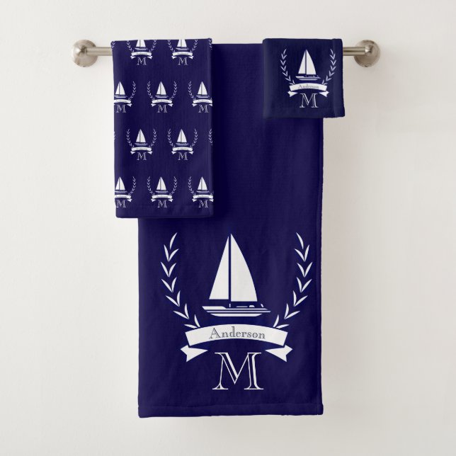 Personalizado Nautical Sailboat Bathroom Ocean Nav (In situ)