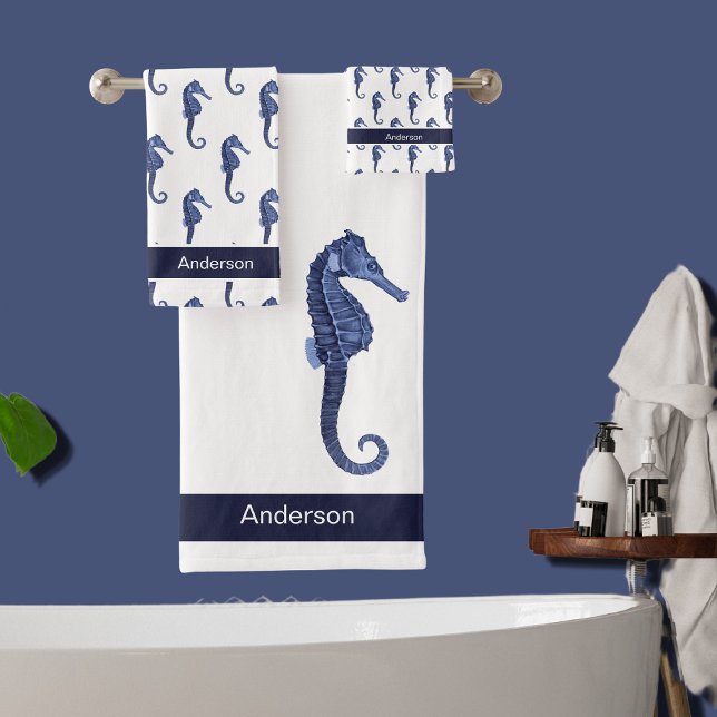 Personalizado Nautical Seahors Bathroom Sea Blue B (Subido por el creador)