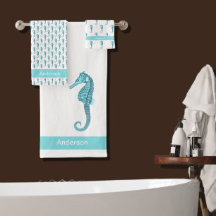 Personalizado Nautical Seahorse baño Verde azulado