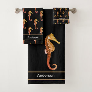 Personalizado Nautical Seahorse Bathroom Black Bro