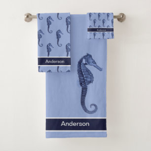 Personalizado Nautical Seahorse Bathroom Blue