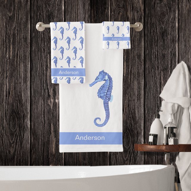 Personalizado Nautical Seahorse Bathroom Sea Blue (Subido por el creador)